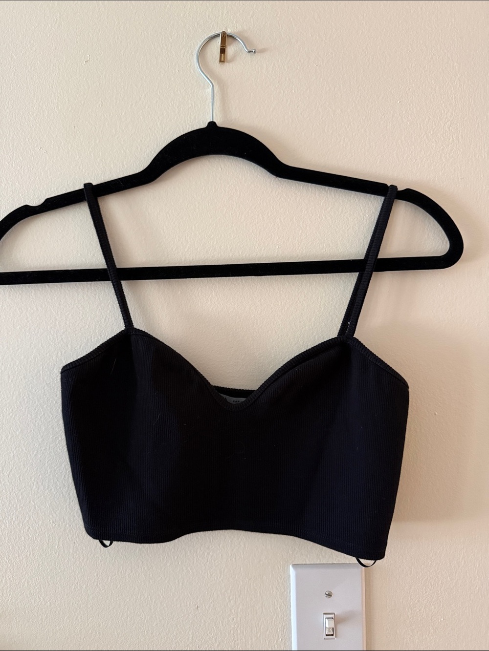 Black Ribbed Spaghetti Strap Crop Top